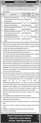 Newspaper clipping: WCLA Tender for Graveyard & Community Center Renovation, Dunya, Thursday, 16 April 2026