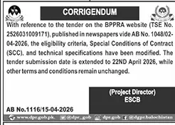 Newspaper clipping: ESCB Tender Corrigendum - Submission Date Extension, Jang, 16 Apr 2026
