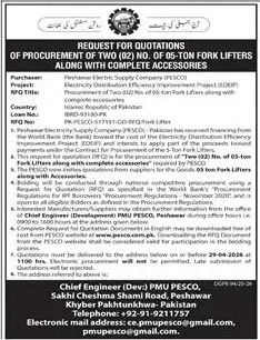 Newspaper clipping: PESCO Fork Lifter Procurement Tender 2026, Dawn, 16 Apr 2026
