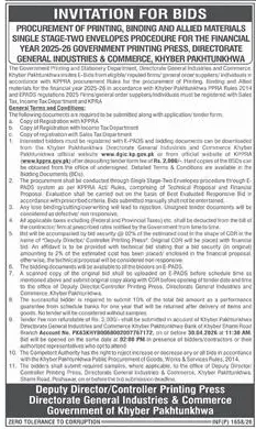 Newspaper clipping: Printing & Binding Bids in Khyber Pakhtunkhwa, Dawn, 16 Apr 2026