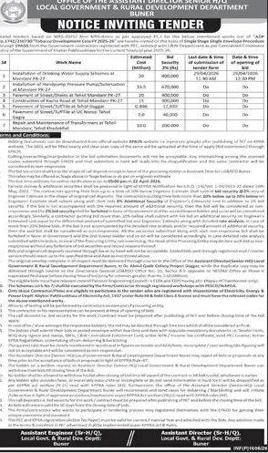 Newspaper clipping: Tender Notice for Development Works in Buner, Dawn, 16 Apr 2026