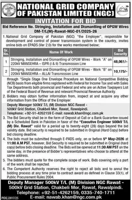 Newspaper clipping: NGC Tender for OPGW Wires Installation & Dismantling, Express, 16 Apr 2026