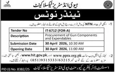 Newspaper clipping: Heavy Industries Taxila Tender for Gun Components, Express, 16 Apr 2026