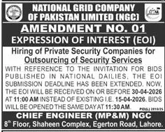 Newspaper clipping: NGC EOI for Security Services Deadline Extension, Express, 16 Apr 2026
