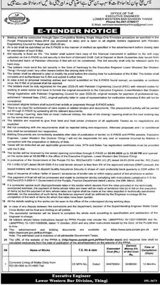 Newspaper clipping: E-Tender Notice for Concrete Lining Works in Multan, Express, 16 Apr 2026