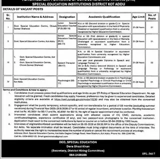 Newspaper clipping: Special Education Department Kot Addu Jobs 2026, Express, 16 Apr 2026