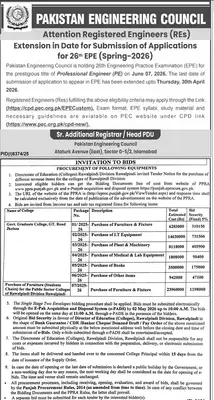 Newspaper clipping: Procurement of Equipment - Rawalpindi Colleges Tender, Jang, Thursday, 16 April 2026