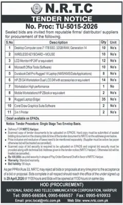 Newspaper clipping: NRTC IT Equipment and Software Procurement Tender, Nawa-i-Waqt, 16 Apr 2026