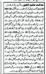 Newspaper clipping: High Court Lahore Summons Notice - Case 3561-26, Nawa-i-Waqt, 16 Apr 2026