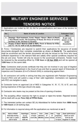 Newspaper clipping: Military Engineer Services Tenders Abbottabad, The Nation, 16 Apr 2026