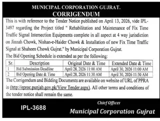 Newspaper clipping: Corrigendum: Traffic Signal Rehabilitation Tender Gujrat, The Nation, 16 Apr 2026