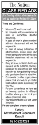 Newspaper clipping: The Nation Classified Ads Terms and Conditions, The Nation, Thursday, 16 April 2026