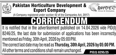 Newspaper clipping: Corrigendum: PHDEC Application Submission Date Correction, The News International, 16 Apr 2026