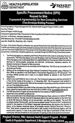 Newspaper clipping: Procurement Notice: Non-Consulting Services - NHSP Punjab, The News International, 16 Apr 2026