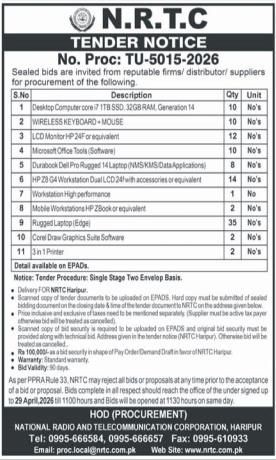 NRTC IT Equipment and Software Procurement Tender – Tenders ad in Haripur from Nawa-i-Waqt, published 16 Apr 2026